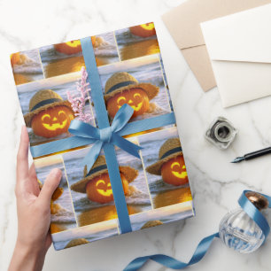 Halloween Beach Jack-o-lantern Wrapping Paper