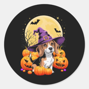 Halloween Beagle Dog Pumpkin Costume For Men Women Classic Round Sticker