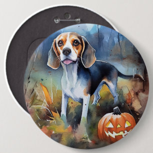 Halloween Beagle With Pumpkins Scary 6 Cm Round Badge