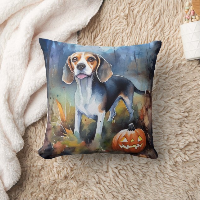 Halloween Beagle With Pumpkins Scary Cushion (Blanket)