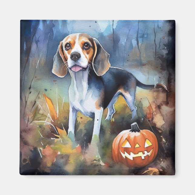 Halloween Beagle With Pumpkins Scary Magnet (Front)