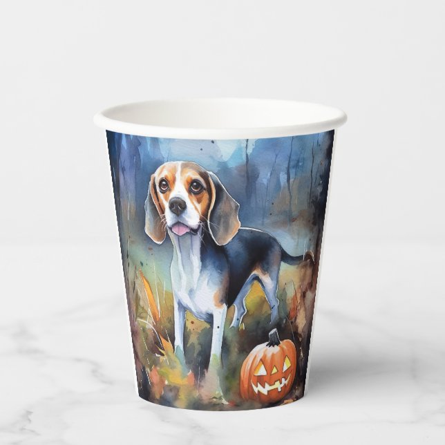 Halloween Beagle With Pumpkins Scary Paper Cups (Front)
