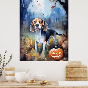 Halloween Beagle With Pumpkins Scary Poster