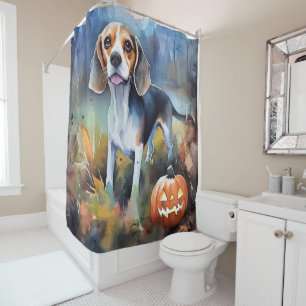 Halloween Beagle With Pumpkins Scary Shower Curtain