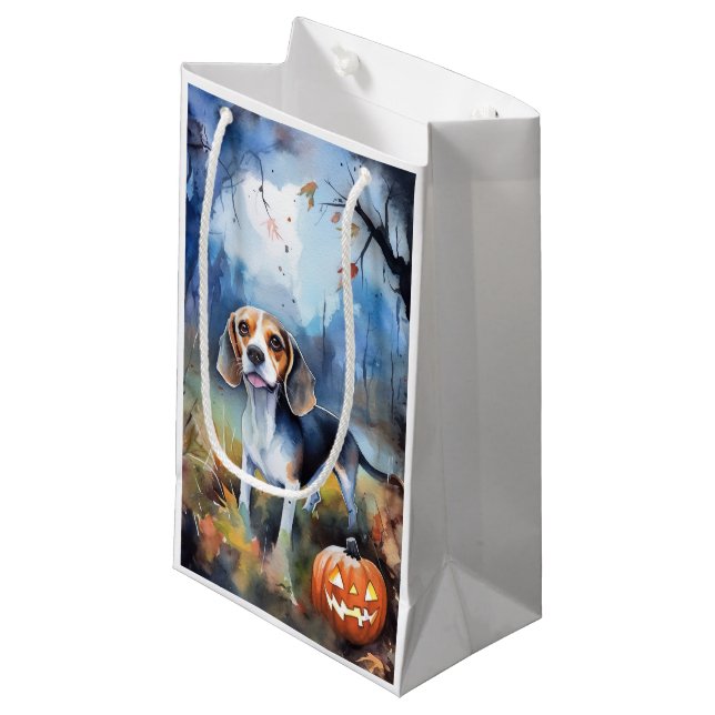 Halloween Beagle With Pumpkins Scary Small Gift Bag (Front Angled)