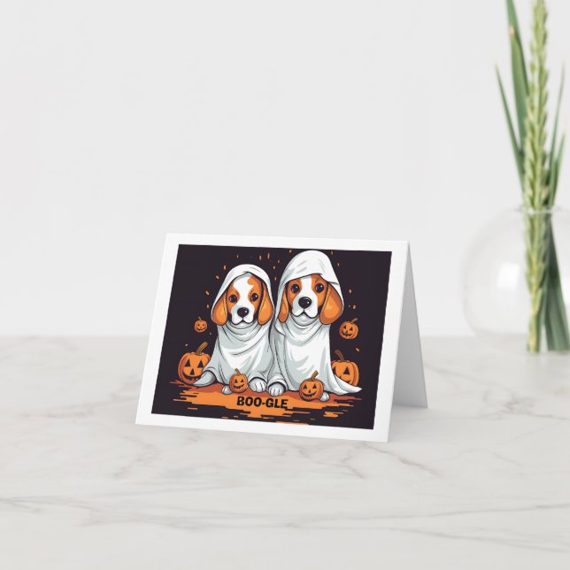 Halloween Beagles in Funny Ghost Costume Card (Front)