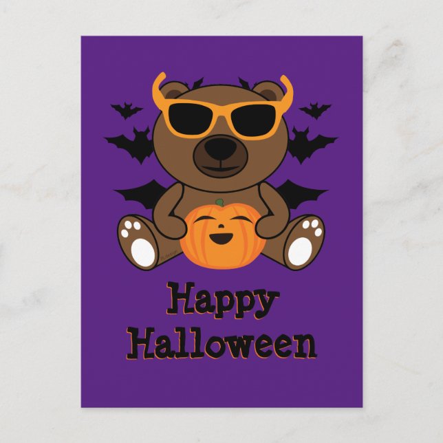 Halloween bear pumpkin Cool cute Purple Postcard (Front)