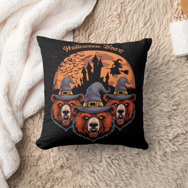 Halloween bears with witch and castle cushion (Blanket)