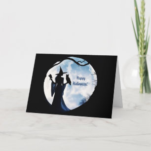 Halloween Beautiful Silhouetted Witch Owl Raven Holiday Card