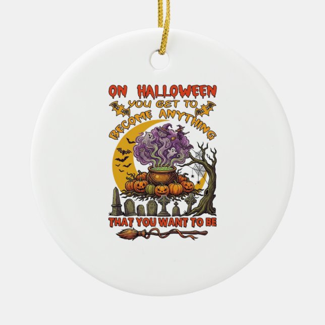 Halloween Become Anything Cauldron Cat Ghost Pumpk Ceramic Tree Decoration (Front)