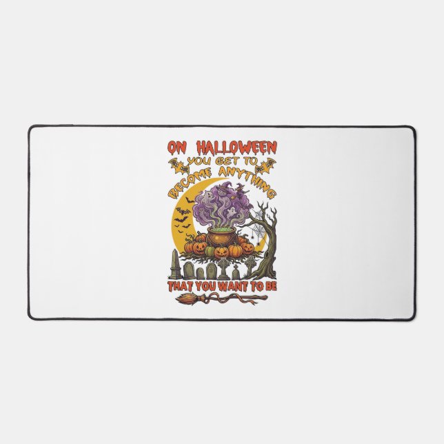 Halloween Become Anything Cauldron Cat Ghost Pumpk Desk Mat (Front)