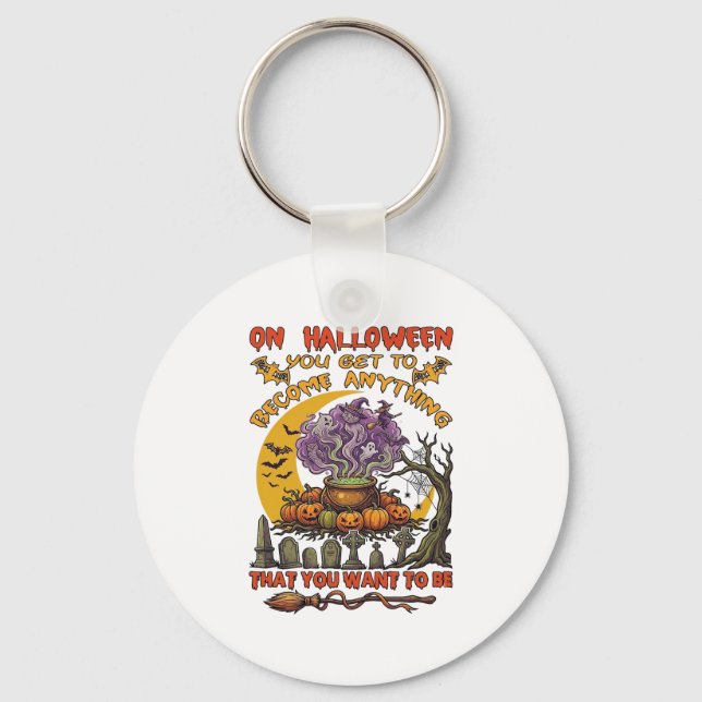 Halloween Become Anything Cauldron Cat Ghost Pumpk Key Ring (Front)