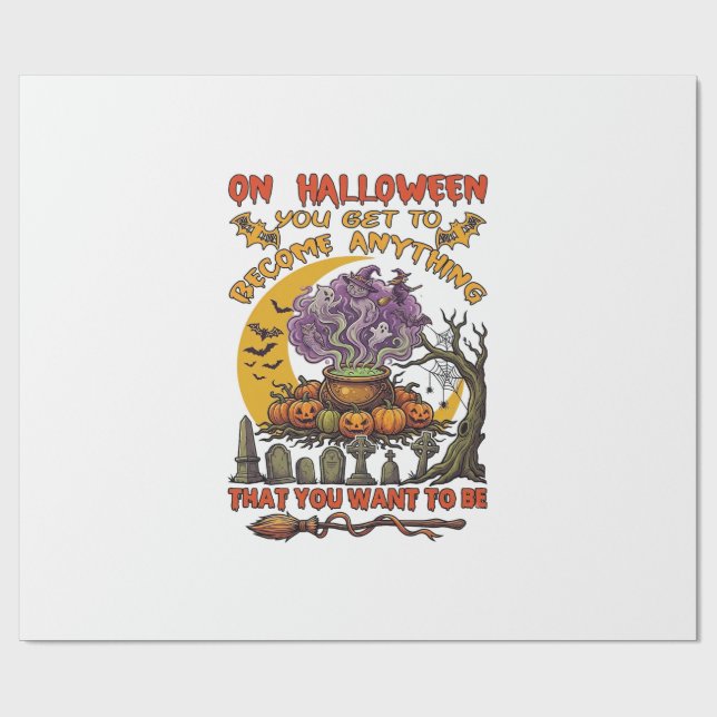 Halloween Become Anything Cauldron Cat Ghost Pumpk Wrapping Paper (Flat)