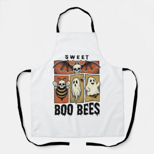 Halloween Bee Pun Vintage Engraving Ghost Bee Shir Apron
