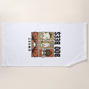 Halloween Bee Pun Vintage Engraving Ghost Bee Shir Beach Towel
