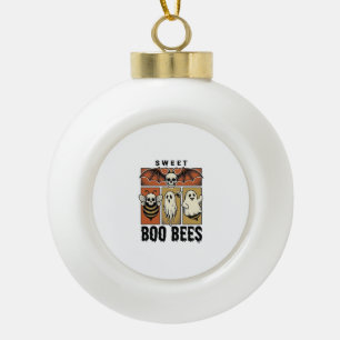 Halloween Bee Pun Vintage Engraving Ghost Bee Shir Ceramic Ball Christmas Ornament