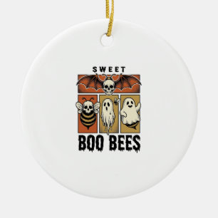 Halloween Bee Pun Vintage Engraving Ghost Bee Shir Ceramic Tree Decoration