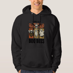 Halloween Bee Pun Vintage Engraving Ghost Bee Shir Hoodie
