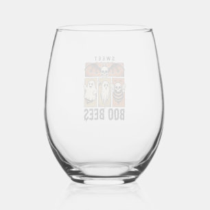 Halloween Bee Pun Vintage Engraving Ghost Bee Shir Stemless Wine Glass