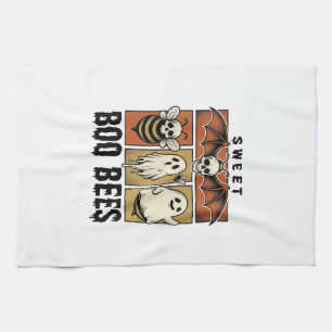 Halloween Bee Pun Vintage Engraving Ghost Bee Shir Tea Towel