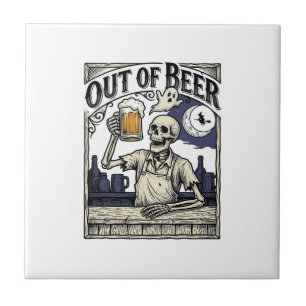 Halloween Beer Skeleton Vintage Party Tile
