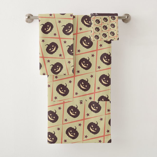 Halloween Beige Grey Minimal Pattern Bath Towel Set (Insitu)
