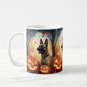 Halloween Belgian Malinoi With Pumpkins Scary Coffee Mug