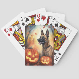 Halloween Belgian Malinoi With Pumpkins Scary Playing Cards