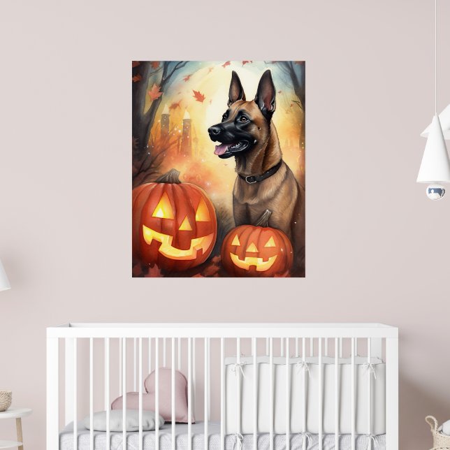 Halloween Belgian Malinoi With Pumpkins Scary Poster (Nursery 2)