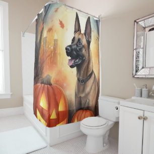 Halloween Belgian Malinoi With Pumpkins Scary Shower Curtain