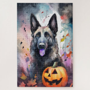 Halloween Belgian Shepherd  With Pumpkins Scary Jigsaw Puzzle