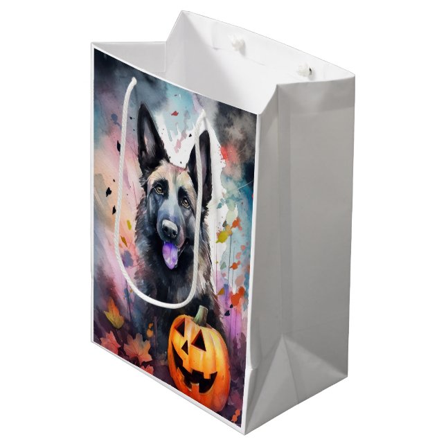 Halloween Belgian Shepherd  With Pumpkins Scary Medium Gift Bag (Front Angled)
