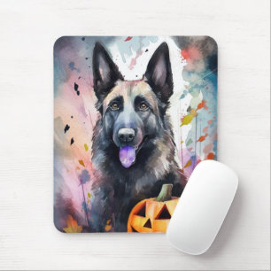 Halloween Belgian Shepherd With Pumpkins Scary Mouse Mat