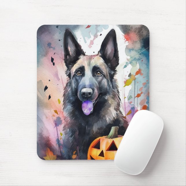 Halloween Belgian Shepherd  With Pumpkins Scary Mouse Mat (With Mouse)