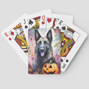 Halloween Belgian Shepherd With Pumpkins Scary Playing Cards