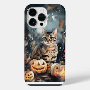 Halloween Bengal Cat With Pumpkins Scary iPhone 14 Pro Max Case