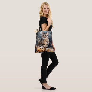 Halloween Bengal Cat With Pumpkins Scary Tote Bag