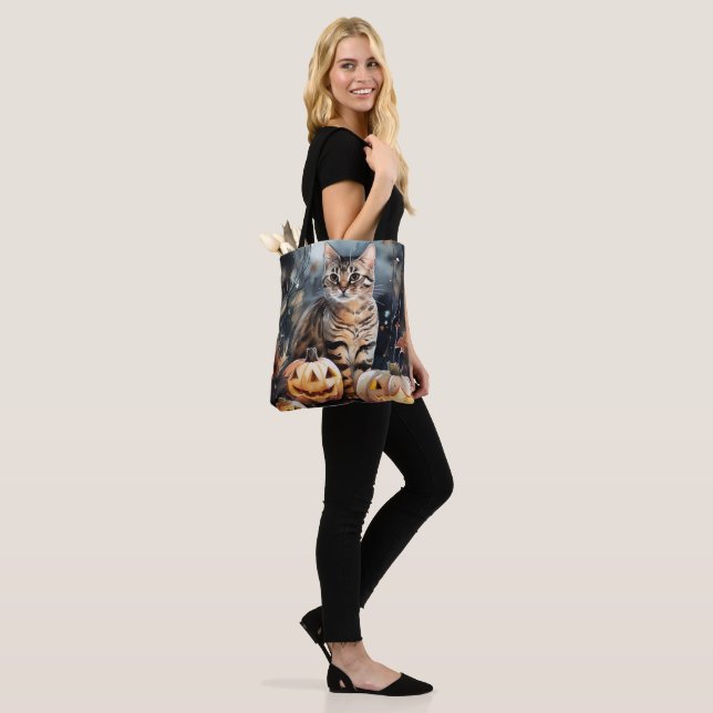 Halloween Bengal Cat With Pumpkins Scary Tote Bag (On Model)