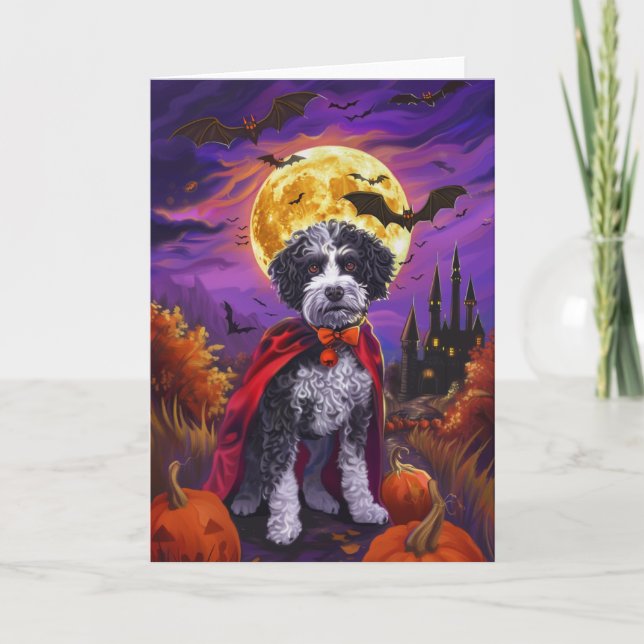 Halloween Bernedoodle Dog Pumpkins Scary  Card (Front)
