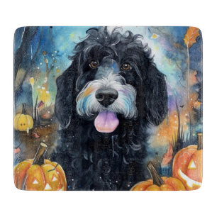 Halloween Bernedoodle With Pumpkins Scary Cutting Board
