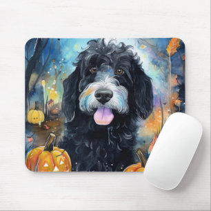 Halloween Bernedoodle With Pumpkins Scary Mouse Mat