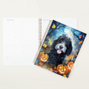 Halloween Bernedoodle With Pumpkins Scary Planner