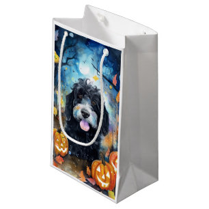 Halloween Bernedoodle With Pumpkins Scary Small Gift Bag
