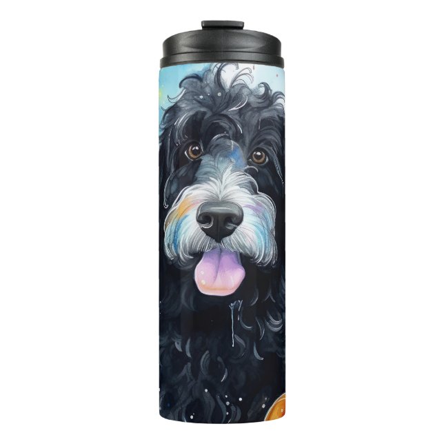 Halloween Bernedoodle With Pumpkins Scary Thermal Tumbler (Front)