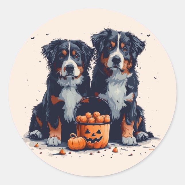 Halloween Bernese Mountain Dogs Pumpkin Classic Round Sticker (Front)