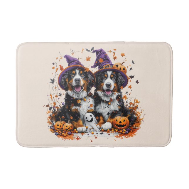Halloween Bernese Mountain Dogs Witch Ghost Bath Mat (Front)