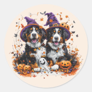 Halloween Bernese Mountain Dogs Witch Ghost Classic Round Sticker
