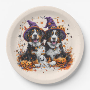 Halloween Bernese Mountain Dogs Witch Ghost Paper Plate