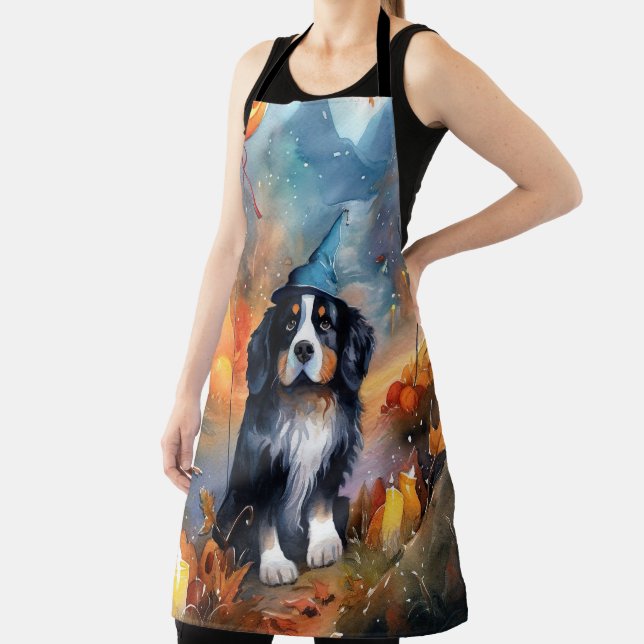 Halloween Bernese Mountain With Pumpkins Scary Apron (Insitu)