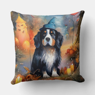 Halloween Bernese Mountain With Pumpkins Scary  Cushion